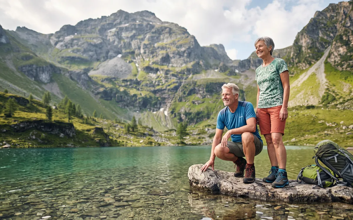Wanderer in einer Bergkulisse