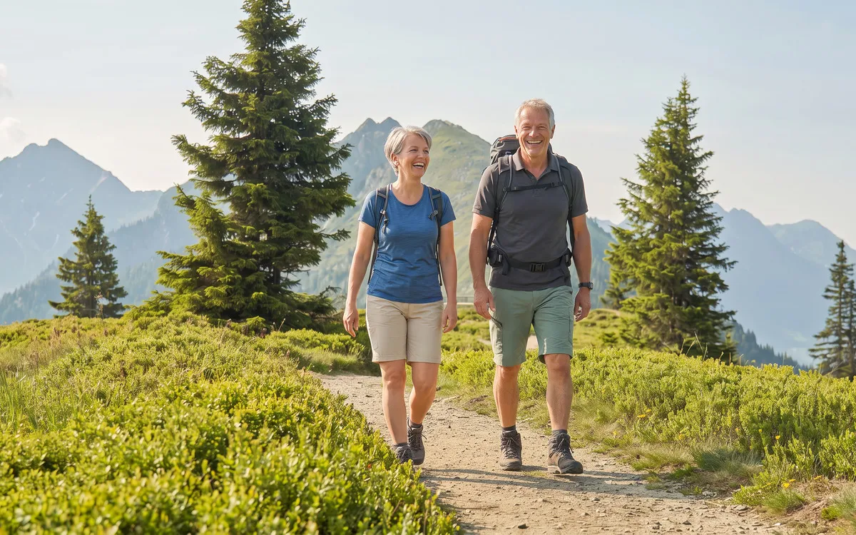 Wanderer in einer Bergkulisse